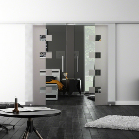 SoftClose-Doppel-Glasschiebetür Design Würzburg LEVIDOR ProfiSlide Schienensystem
